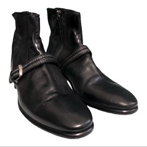 John Varvatos Eldridge Buckled-Vamp Black Leather Boot Size 11.5